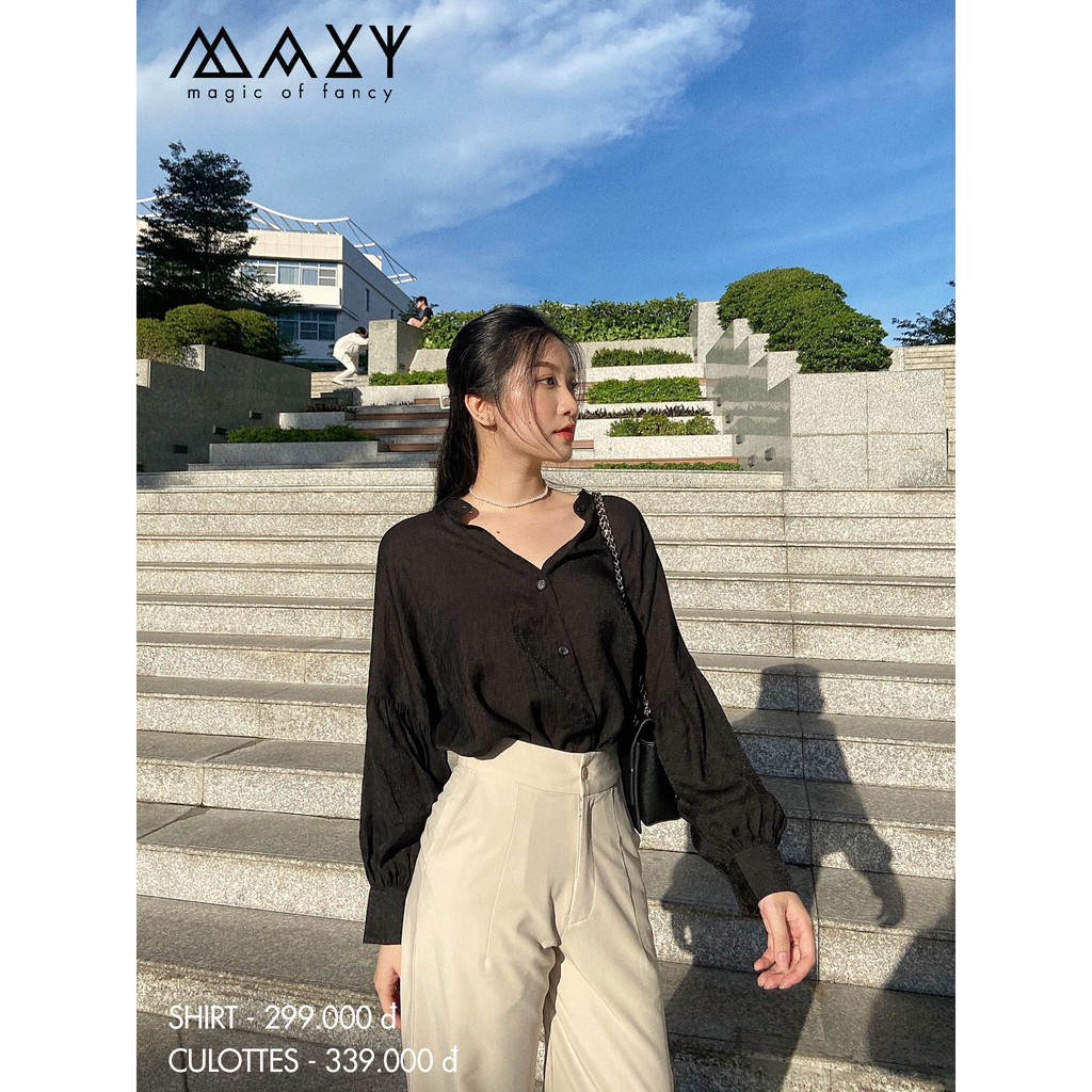 Áo sơ mi nữ tay bồng bềnh đáng yêu cổ trụ standneck shirt Maxy Workshop