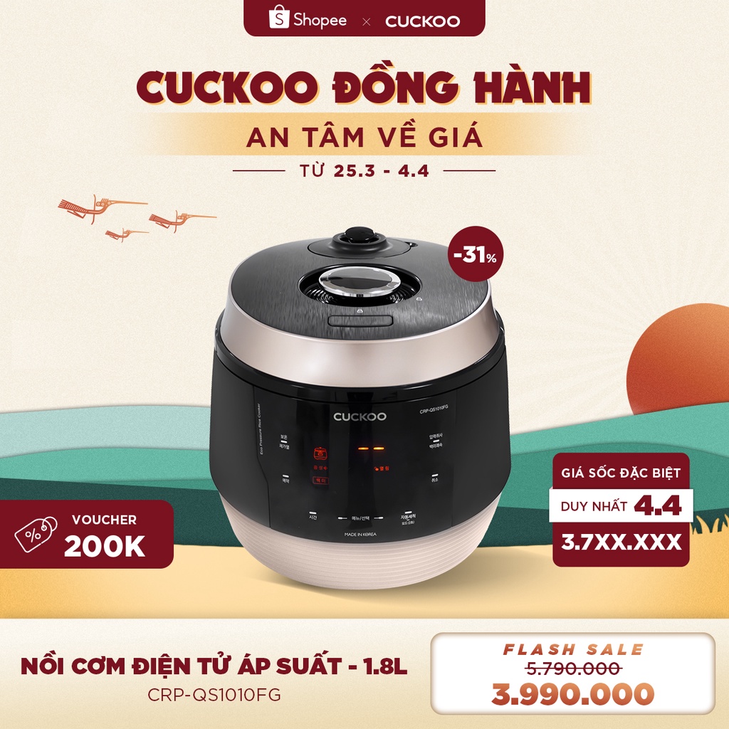 Nồi cơm điện tử áp suất Cuckoo 1.8L CRP-QS1010FG (tiếng Anh) - Lòng nồi phủ men Xwall độc quyền - Hàng chính hãng