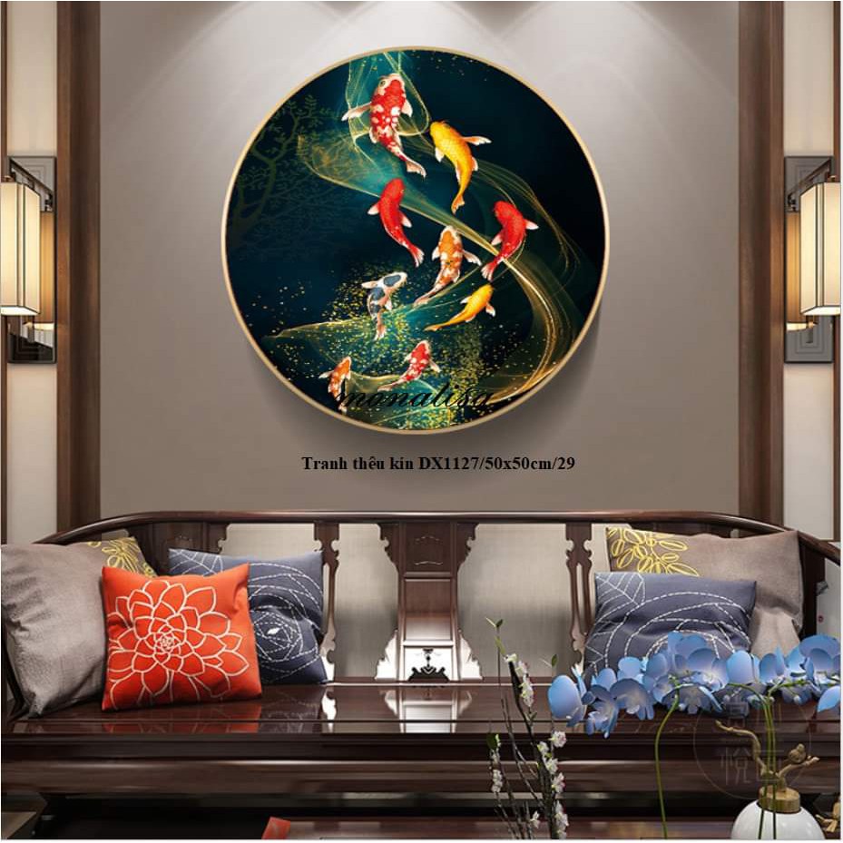 TRANH THÊU KÍN CỬU NGƯ QuẦN HỘI DX1127 (50X50) CM