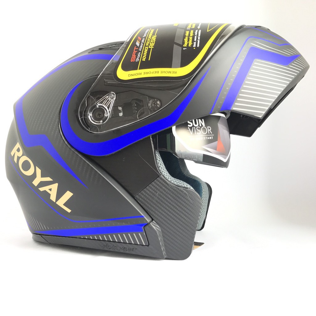 Mũ bảo hiểm fullface lật hàm 2 kính Royal  M179 - Tem đen phối xanh đậm V4