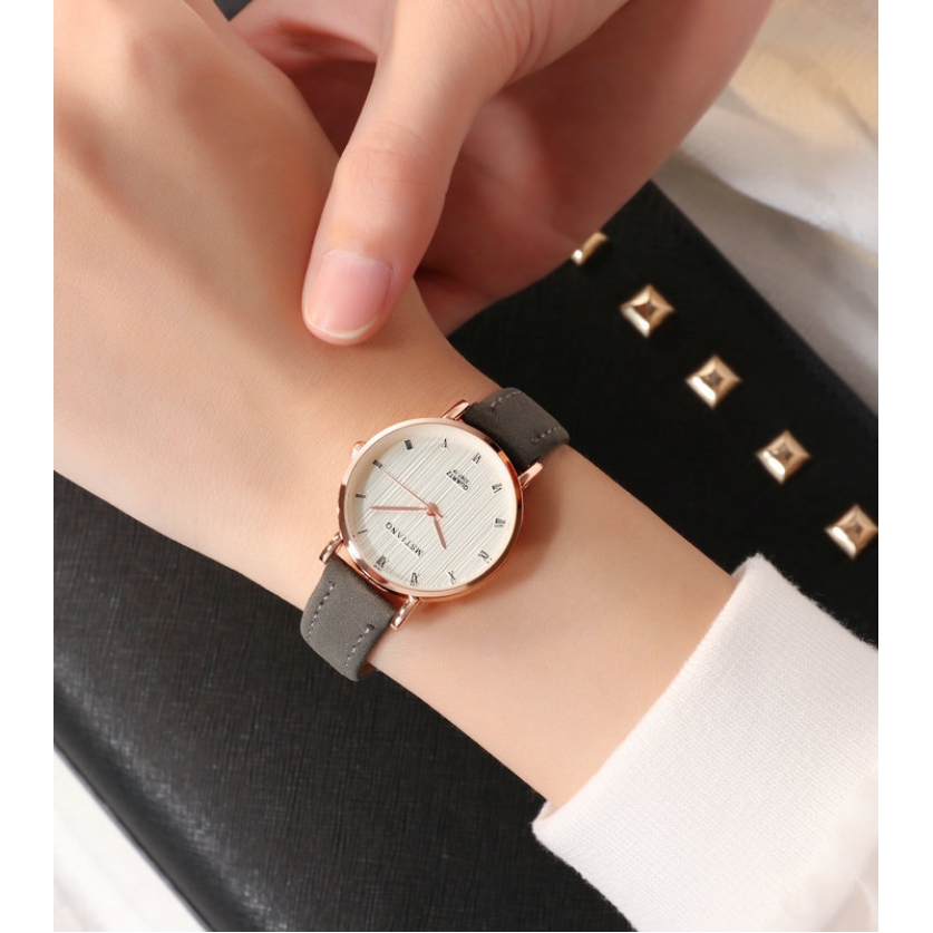 LWCC 6041 Đồng hồ máy quartz dây da phong cách đơn giản dành cho nữ