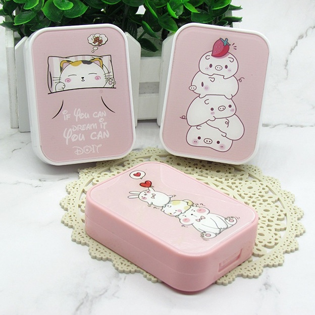 Khay Gương Đôi Gấu Cute - Case Đựng Lens