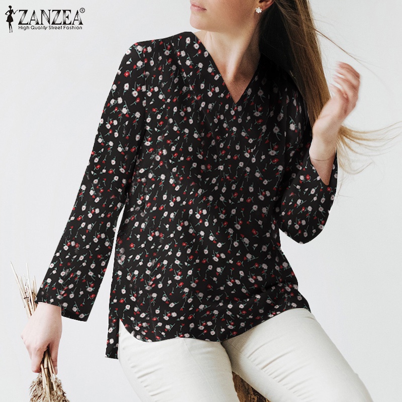 Zanzea Áo Nữ Tay Dài Cổ Chữ V Họa Tiết Vintage Thời Trang