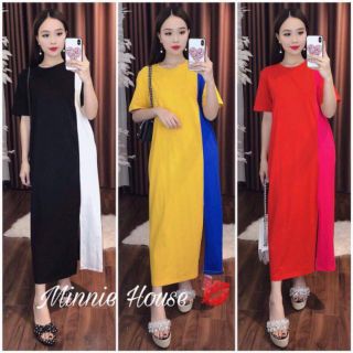 Đầm suông phối 2 màu