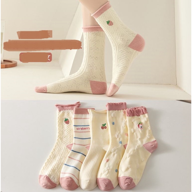 Set 5 Đôi Tất Vớ Nữ Cao Cổ Mix Hoa H4