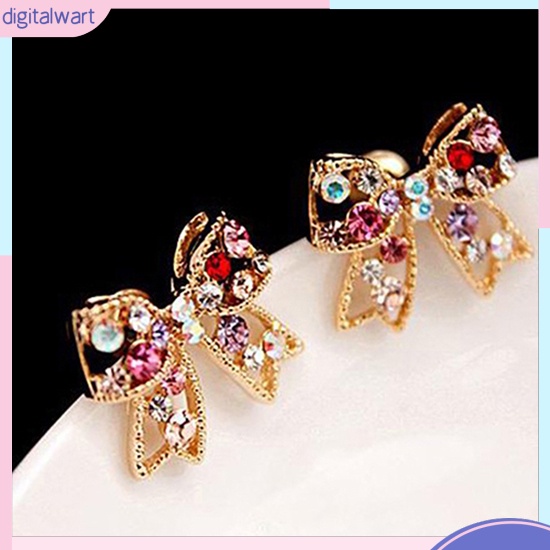 Cặp khuyên tai hình nơ đính đá nhiều màu sắc lấp lánh sang trọng cá tính dành cho nữ