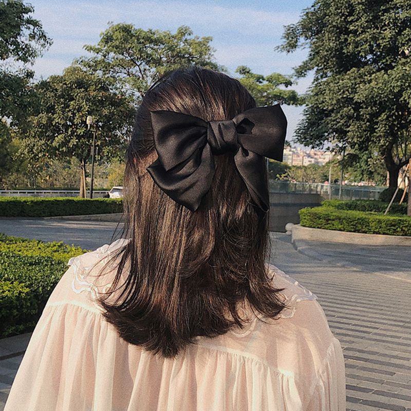 Kẹp Tóc Đính Nơ Vải Satin Màu Trơn Phong Cách Lolita Nhật Bản