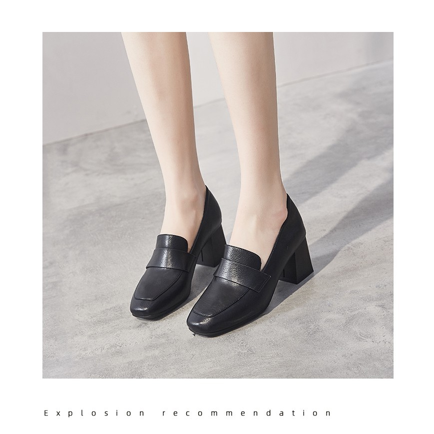 PAMELA  - Giày Loafer Nữ Mũi Vuông Phong Cách Hàn Quốc Quai Trơn 2021 (5cm) - Gi15