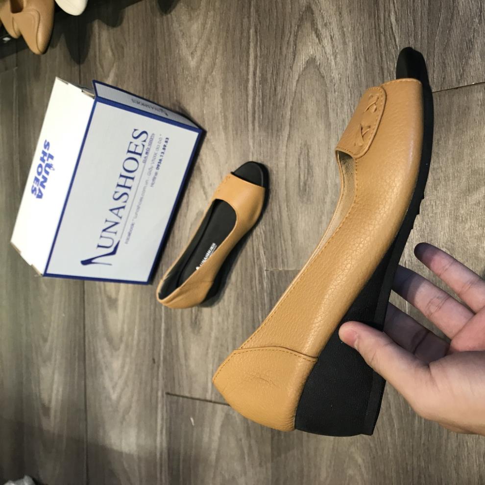 Giày đế xuồng búp bê nữ 3p da bò mềm êm chân Lunashoes (25808) hở mũi da thật cao cấp dễ đi kiểu Hàn quốc nhiều màu .