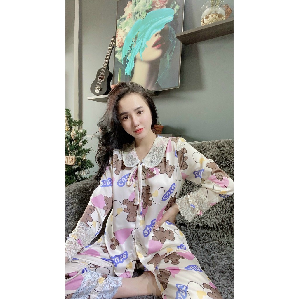 Đồ Bộ Nữ Mặc Nhà Mặc Ngủ Áo Dài Quần Dài Kiểu Pijama Sang Chảnh Từ Lụa Cao Cấp.