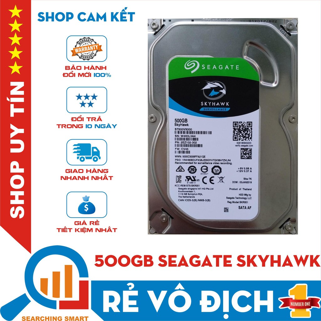 Ổ cứng HDD Seagate Skyhawk 500GB 3.5" - Sata 3 - Bảo hành chính hãng 1 tháng | BigBuy360 - bigbuy360.vn