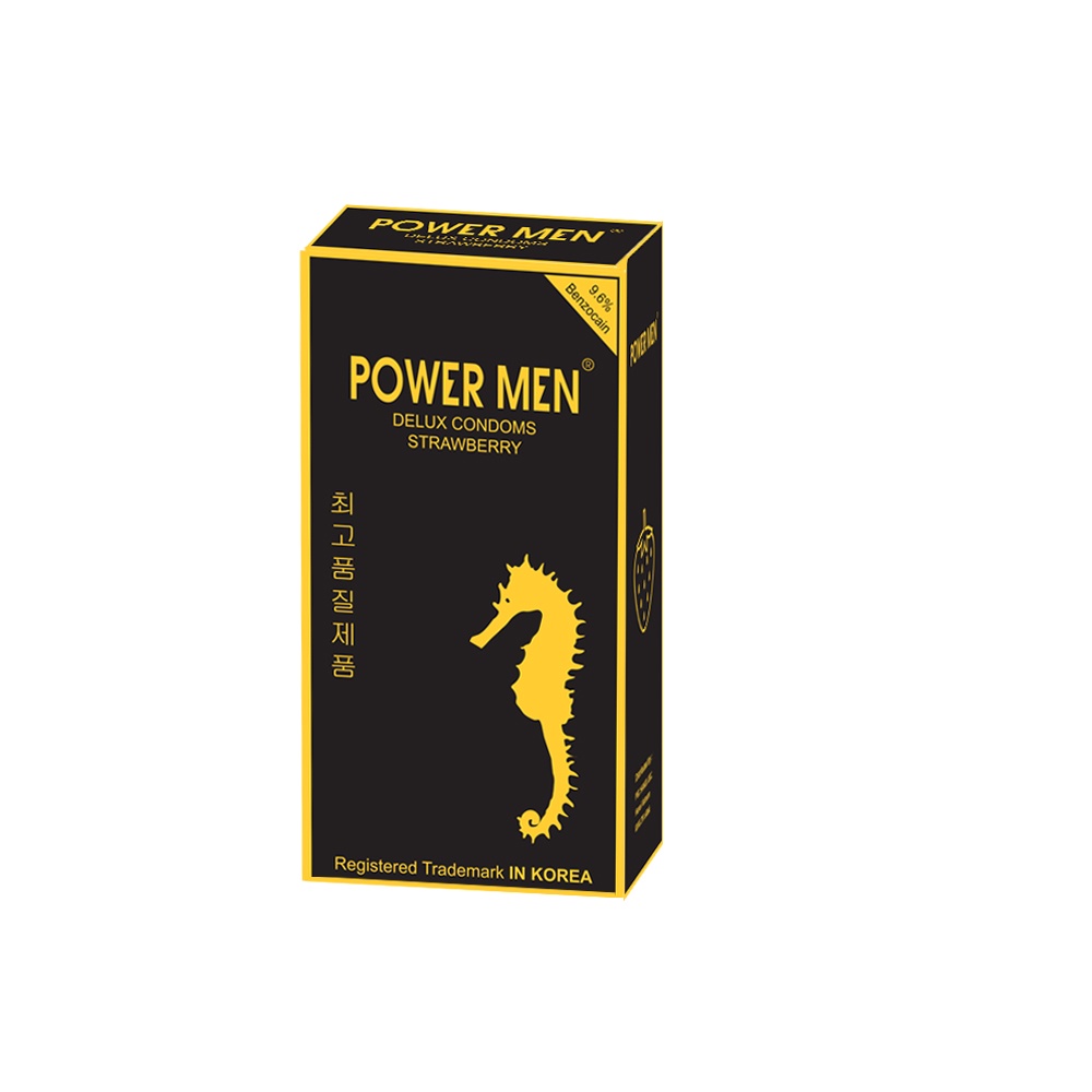 Bao cao su gân gai POWER MEN STRAWBERRY hương dâu kéo dài thời gian tăng khoái cảm chống xuất tinh sớm bcs có gai -9 cái