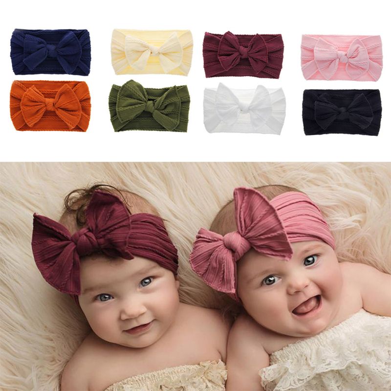 Set 8 Băng Đô Turban Bản Rộng In Họa Tiết Dễ Thương Co Giãn Cho Bé Gái