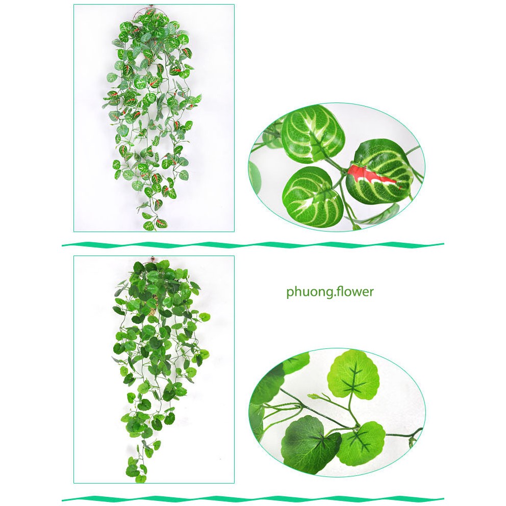 Dây Lá giả Treo tường loại Siêu cấp, mô phỏng lá Nho lá Vạn Niên thanh dài 100cm