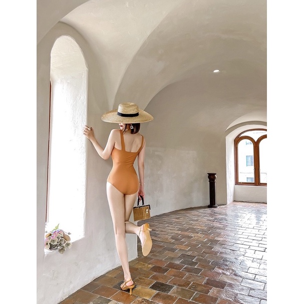 Đồ bơi nữ liền thân, bikini 1 mảnh màu cam xinh xắn