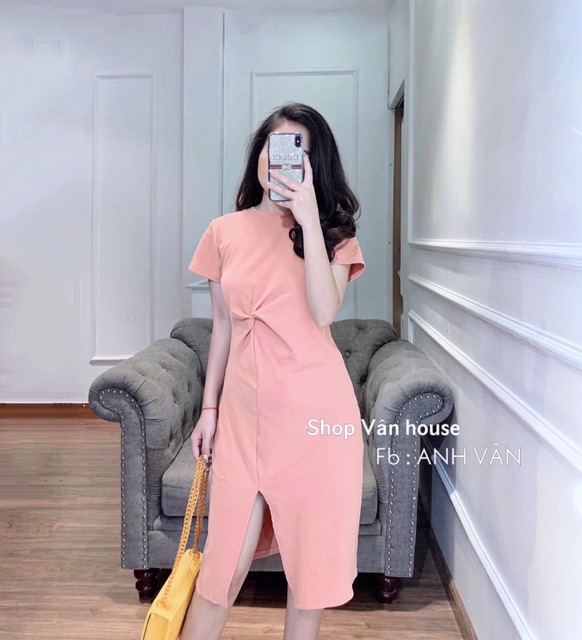 Váy cotton xoắn eo