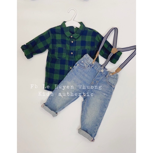 áo so mi kẻ xanh ô to HM authentic