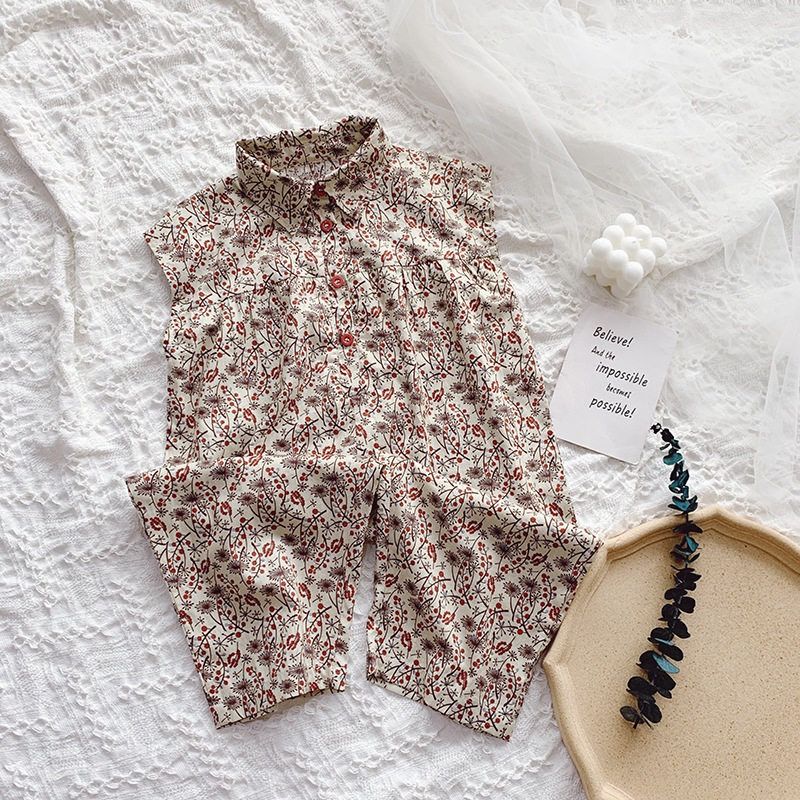 Áo liền quần Sát Nách In Hoa Kiểu Hàn Quốc Thời Trang Mùa Hè Cho Bé Gái