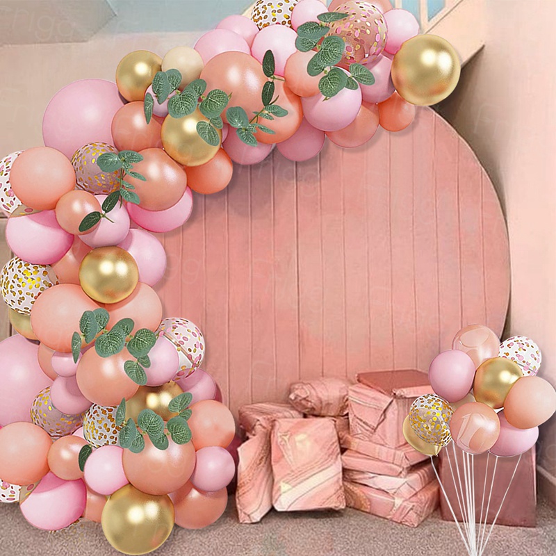 Macaron bong bóng hồng vòng hoa nơ kit tiệc cưới trang trí sinh nhật cho trẻ em quả cầu màu hồng hoa giấy em bé tắm cao su bong bóng