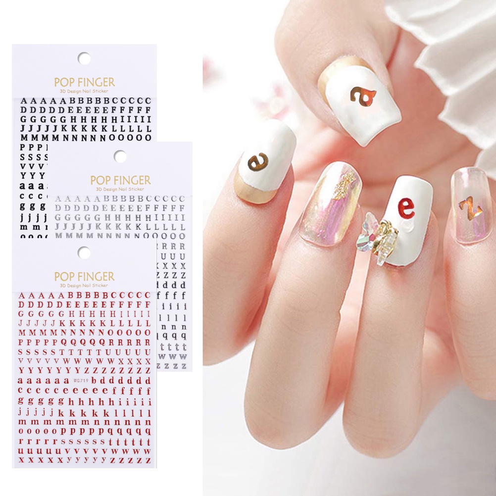 1 Tờ Nhãn Dán Móng Tay Tự Dính Hình Trái Tim/Chữ Cái Tiếng Anh Lấp Lánh 3D DIY