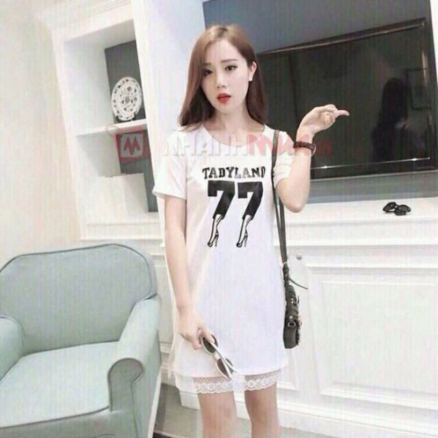 đầm dáng suông ren lai ( 2 màu đen và trắng)