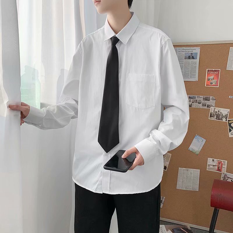 Áo sơ mi nam nữ trơn cổ bẻ dài tay phong cách Hàn Quốc kèm cà vạt-KB25 | BigBuy360 - bigbuy360.vn