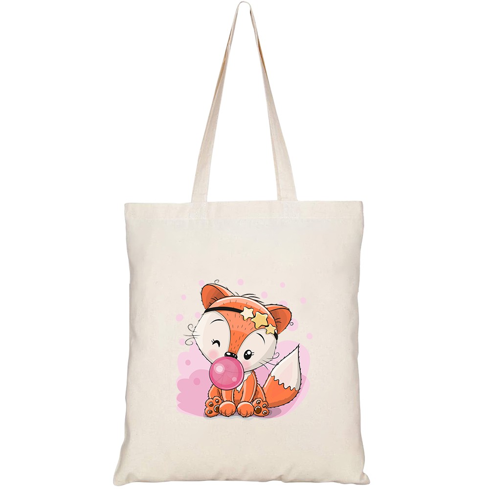 Túi vải tote canvas HTFashion in hình cute cartoon fox bubble gum HT368