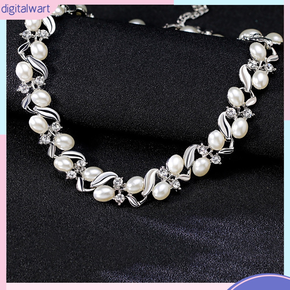 Bộ Vòng cổ + Bông Tai Đính Đá &amp; Ngọc Trai Giả Thời Trang Cho Nữ