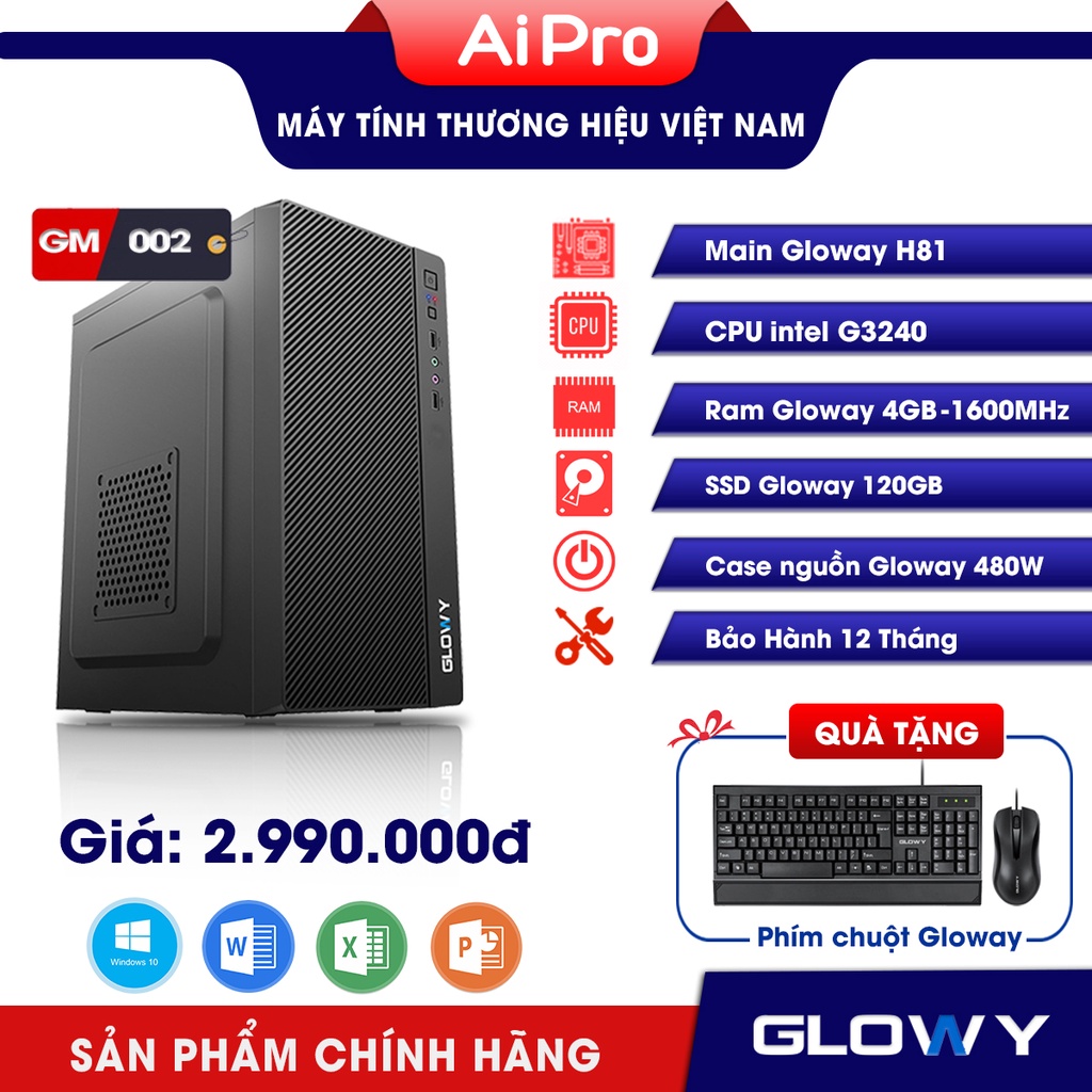 [GM 002] Bộ máy tính thương hiệu Việt Nam Gloway - Mới 100% - Bảo hành 12 Tháng