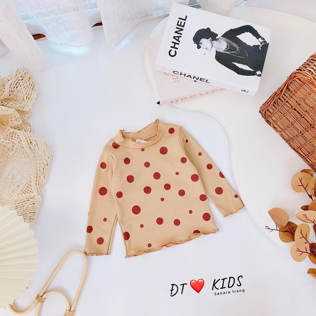 Áo giữ nhiệt len tăm chấm bi cổ 3 phân cho bé từ 8-20kg