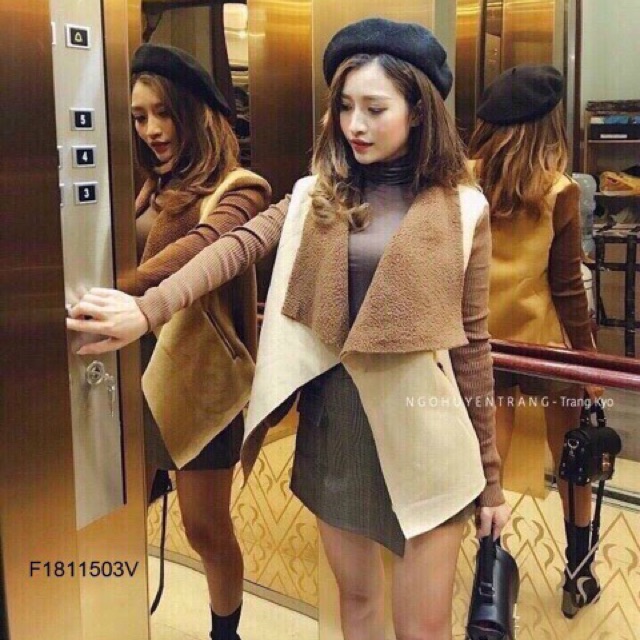 Áo da lộn phối tay len cá tính