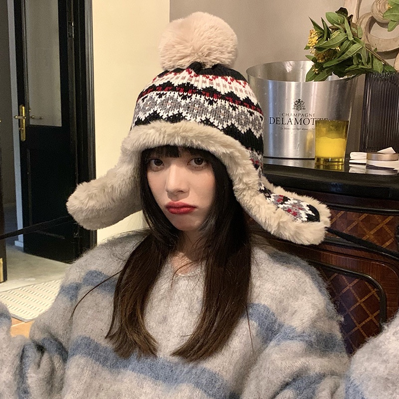 Mũ Len Dày Dặn Giữ Ấm Tai Chống Lạnh Phong Cách Hàn Quốc Cho Nữ