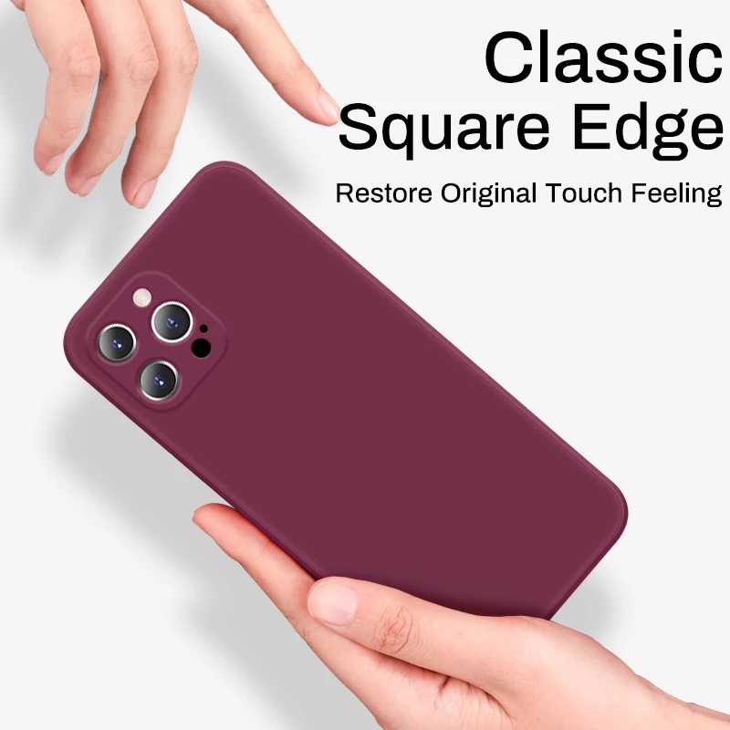 Ốp lưng dẻo cạnh vuông cho compatible for iPhone 12 Mini 11 Pro X Xr Xs Max Solid Color Square Liquid