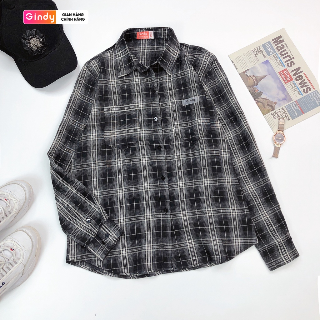 Áo Sơ Mi Nam Nữ GINDY Kẻ Sọc Caro Dài Tay Form Rộng Cổ Bẻ Phong Cách Xuân Hè Hàn Quốc A016 | BigBuy360 - bigbuy360.vn