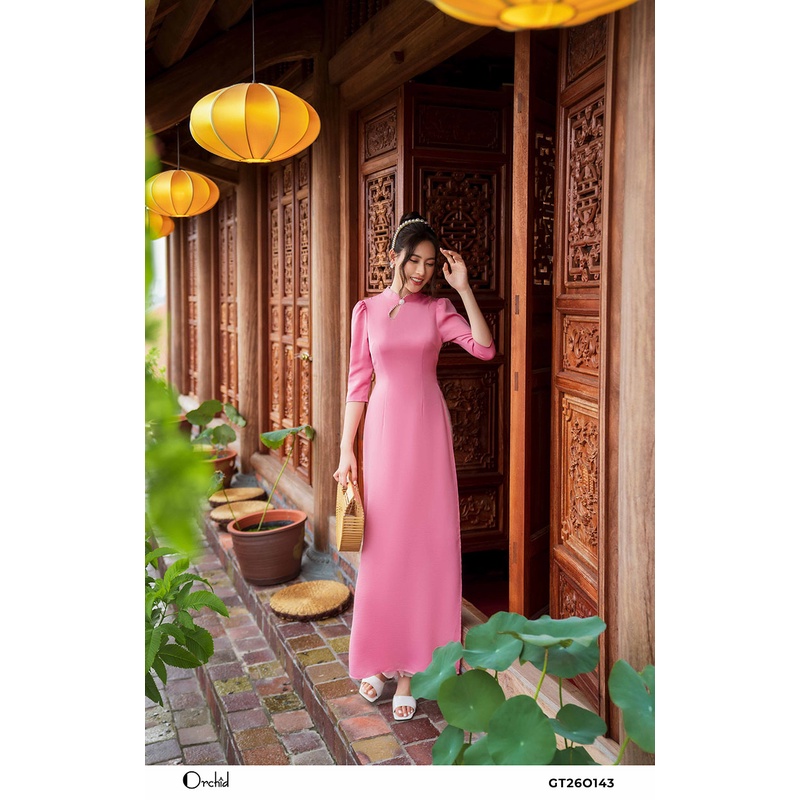Bộ áo dài lụa trơn phối ngọc sang trọng- chất lụa cao cấp orchid GT26O143 | BigBuy360 - bigbuy360.vn