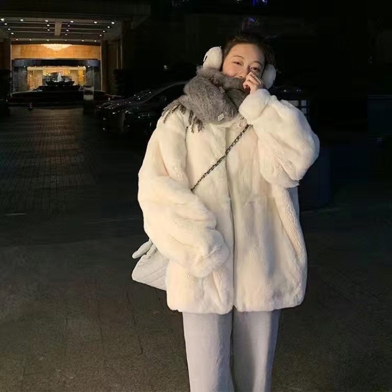 [sẵn ]Áo khoác lông thỏ mịn dáng dài unisex 3 lớp tay bo