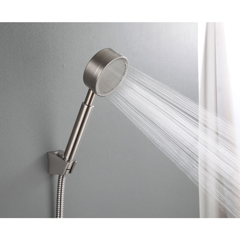 Bộ củ sen 1 đường nước lạnh Inox 304 kèm Tay sen tăng áp Inox Dày chống oxi hóa tiết kiệm nước Đủ bộ: Củ sen+tay+dây+cài