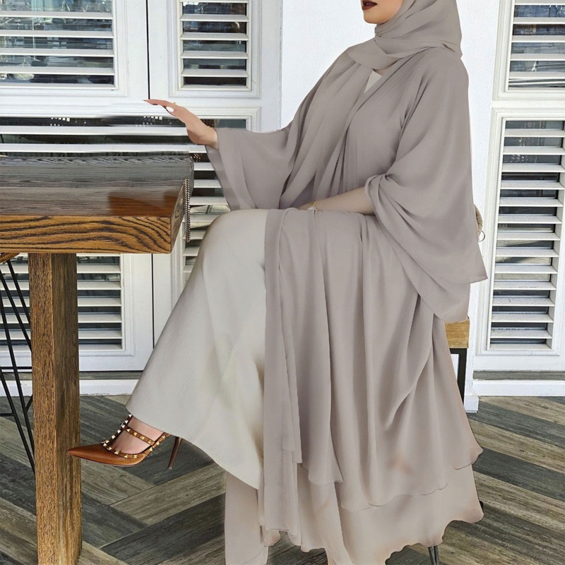 Đầm Maxi Tay Loe Dài Màu Sắc Trơn Kèm Thắt Lưng Phong Cách Hồi Giáo Cho Nữ