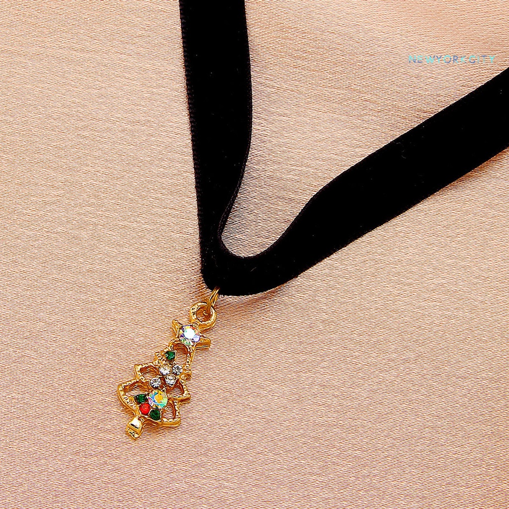 Vòng Cổ Choker Chất Liệu Nhung Mặt Hình Cây Đính Đá Phong Cách Giáng Sinh