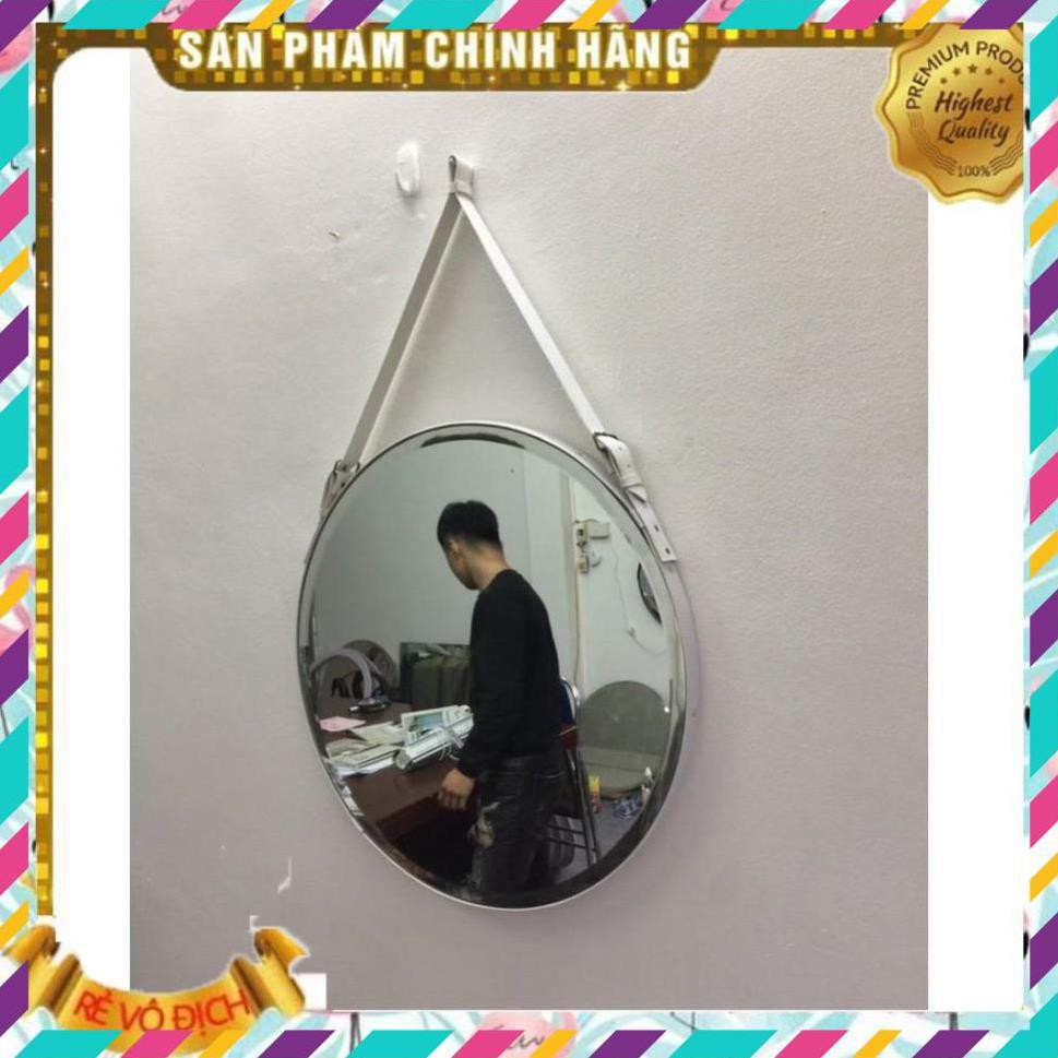 Gương Tròn Treo Tường Dây Da Cao Cấp , Dây Da Trắng, Mirror Decor 360, 089.88.999.44