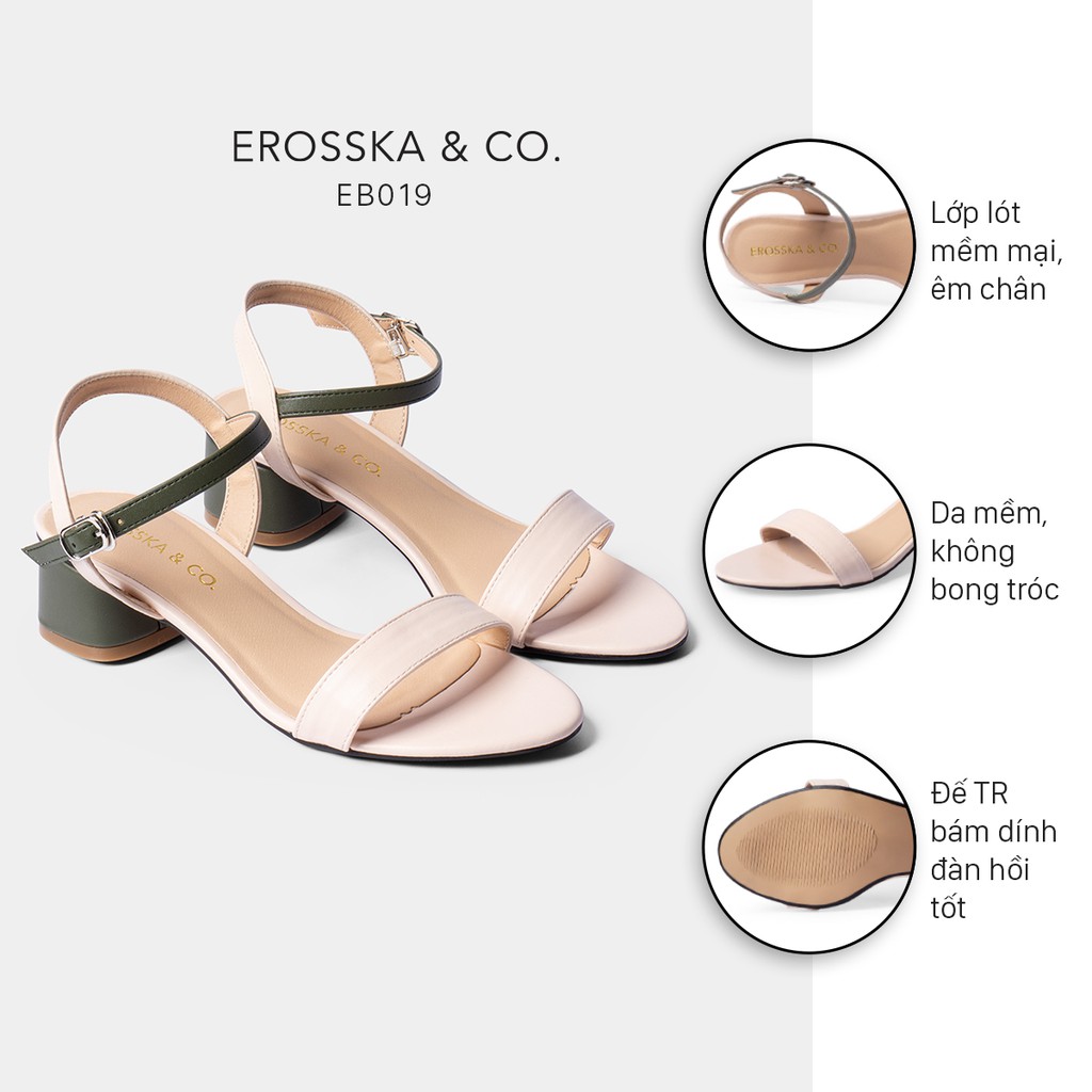 Giày sandal cao gót Erosska phối dây cao 3cm màu xám phối kem EB019