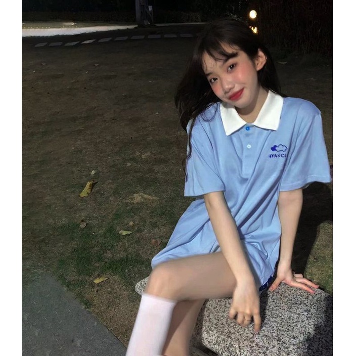 Áo thun ❤ kèm ảnh thật❤polo tay lỡ unisex đám mây