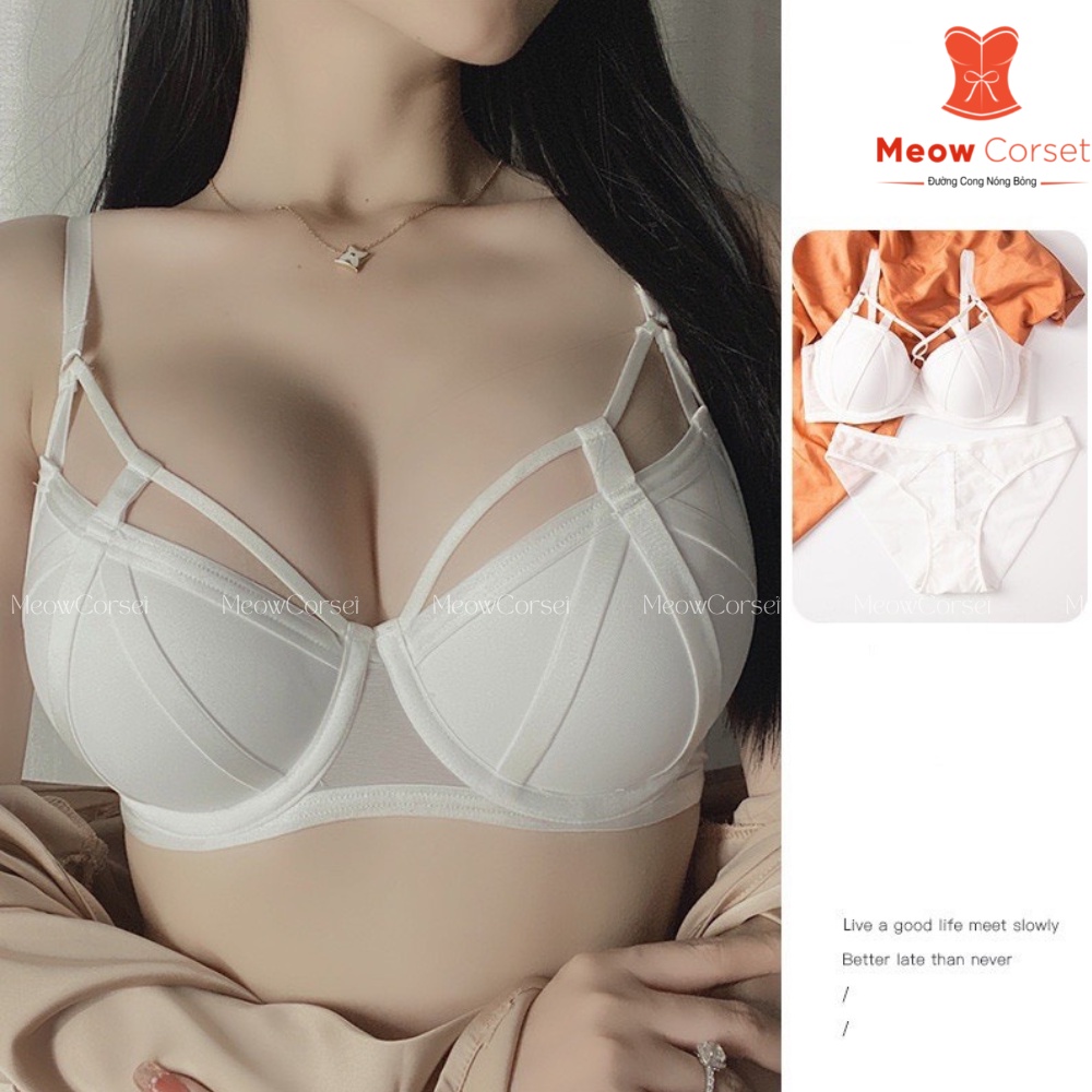 Bộ đồ lót nữ dây chéo sexy nâng ngực có gọng chống sệ 1787 [MEOW Corset]