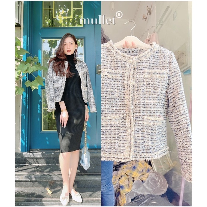 ÁO TWEED VIỀN BÈO XANH BLUE MULLET