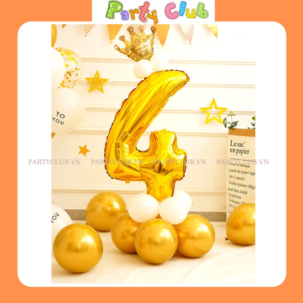 Bóng số đính vương miệng màu vàng trang trí sinh nhật