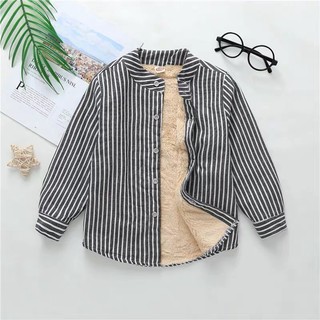 Trẻ em - Áo sơ mi lót lông họa tiết kẻ sọc cho bé trai