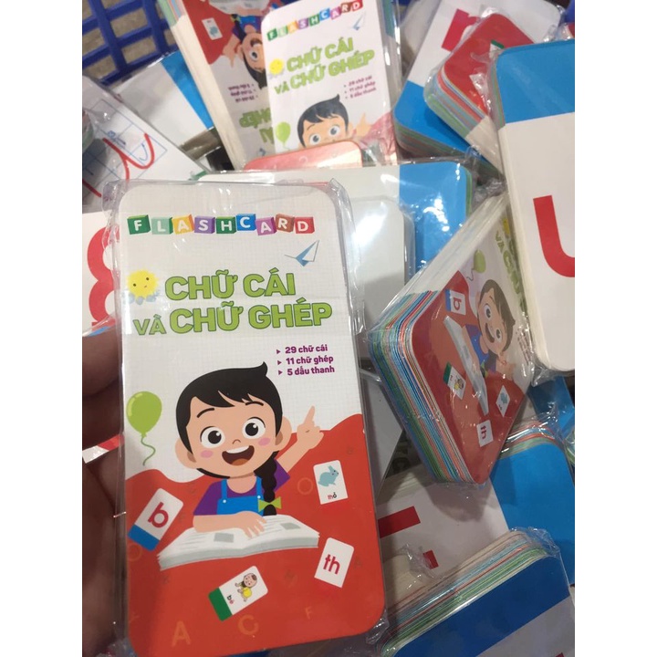 Bộ thẻ học thông minh flashcard chữ ghép và chữ cái cho bé học tiếng việt dày màu đẹp