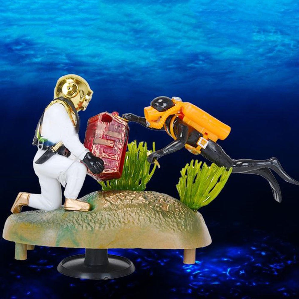 Trang trí bể cá mô hình thợ lăn truy tìm kho báu loại 2 người