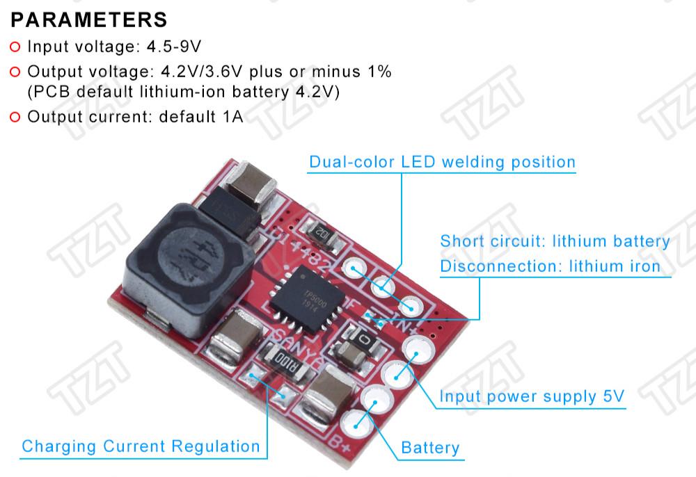 Bảng Mạch Sạc Pin Lithium Tp5000 Dc 4.5v-9v 4.2v / 3.6v 1a nguồn DC