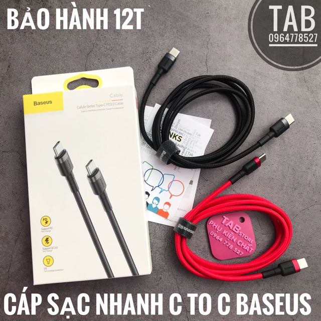 [Mã ELFLASH5 giảm 20K đơn 50K] Cáp Sạc Nhanh Basues C to C (3A, 60W, PD, QC3.0)